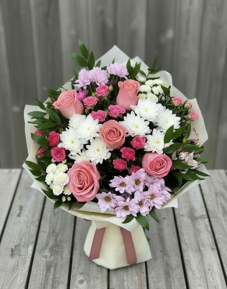 Букет цветов из: Альстромерии, Гвоздики, Розы и Хризантемы в Промышленной