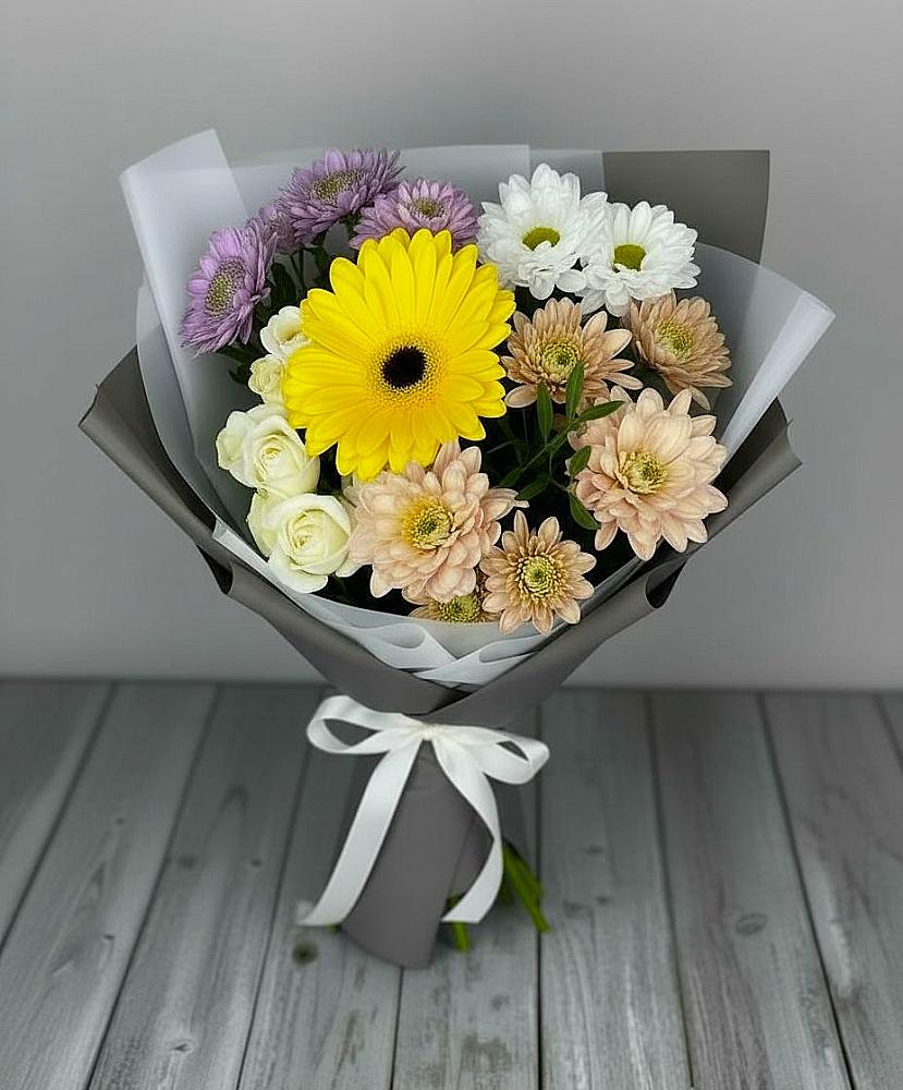 Букет цветов из: Розы, Герберы и Хризантемы в Промышленной