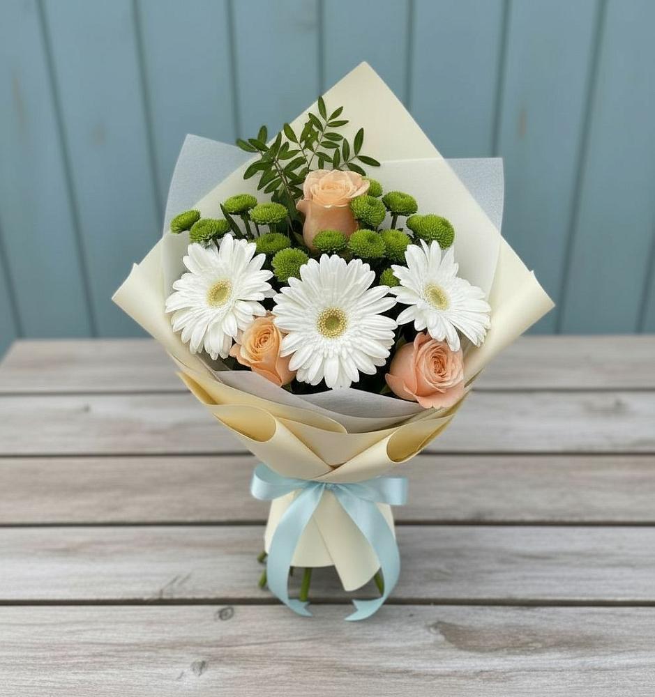 Букет цветов из: Герберы, Розы и Хризантемы в Промышленной