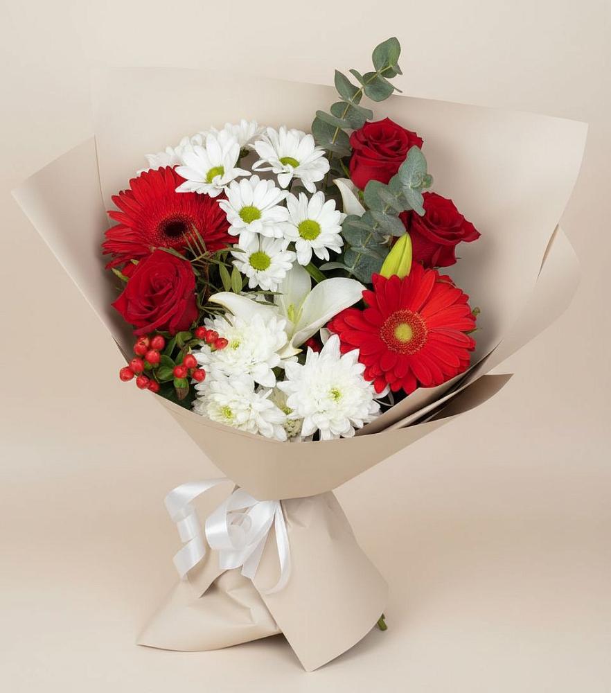 Букет цветов из: Розы, Хризантемы, Герберы и Лилии в Промышленной