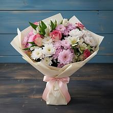 Букет цветов из:  Хризантемы, Альстромерии и Розы #REPLACE_PRED# Промышленной