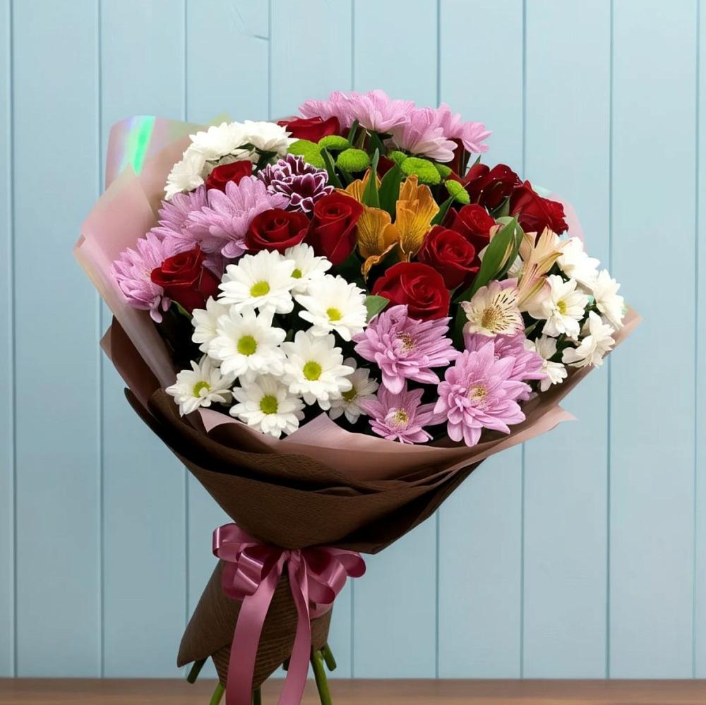 Букет цветов из: Розы, Хризантемы и Альстромерии в Промышленной